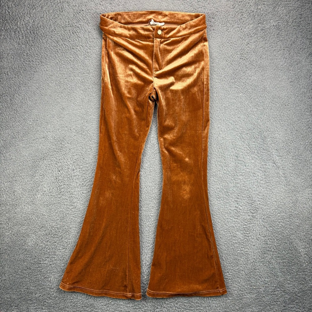 Mia Joy Women 10 Brown Velvet Flare Bell Bottom Pants Boho Retro 70s Style